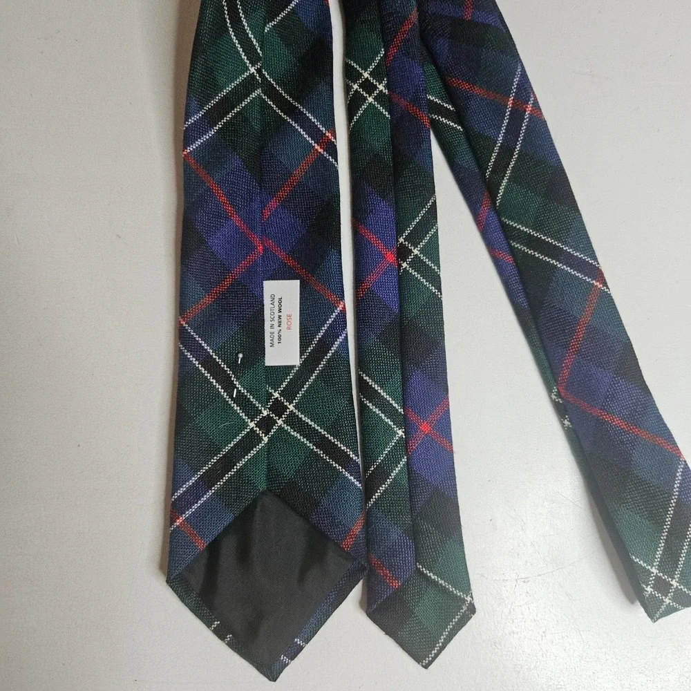 Rose Clan Tartan Wool Tie Made in Scotland Green Blue Plaid Necktie 100% Wool